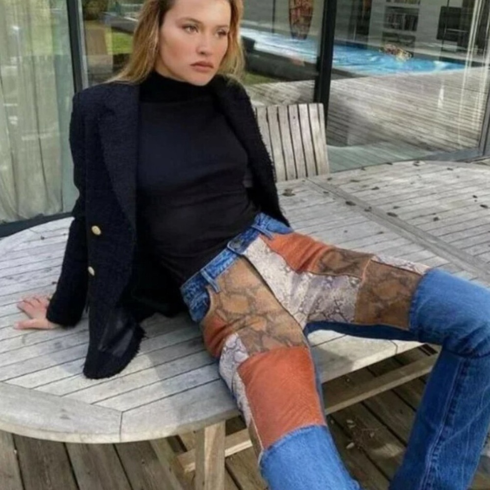 Frame Le Mini Boot Cut Patchwork Snake Skin Jeans - image 2